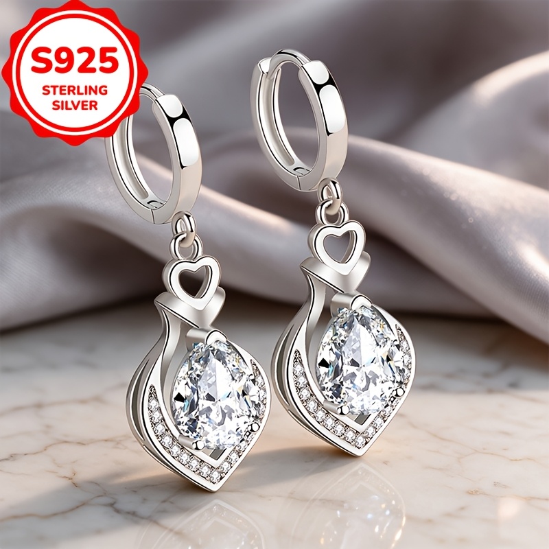 Women's 925 Silver Heart Tassel Drop Earrings